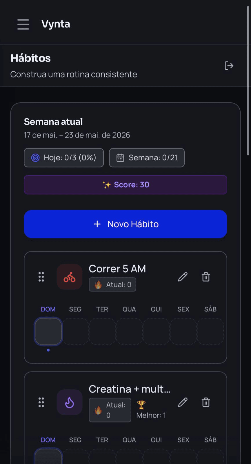 Gestão de Hábitos Vynta